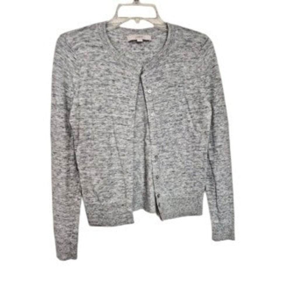Loft Womens Grey Marl Cotton Button Front Crew Neck Cardigan Sweater Size XS